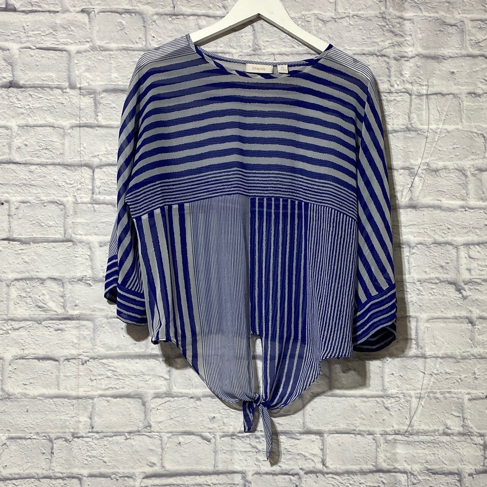 Chico's Navy and White Striped Blouse